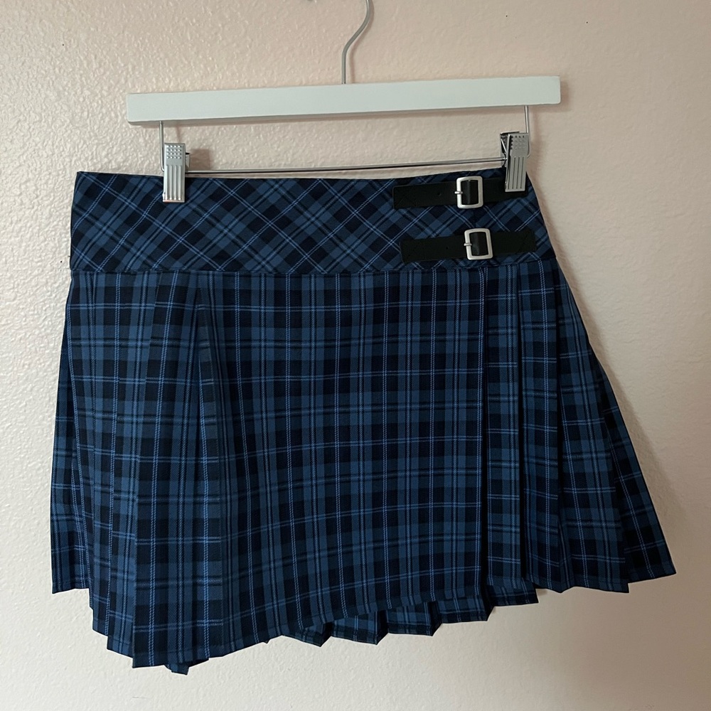 Steve Madden Plaid Cher Skirt Blue - Picture 1 of 3
